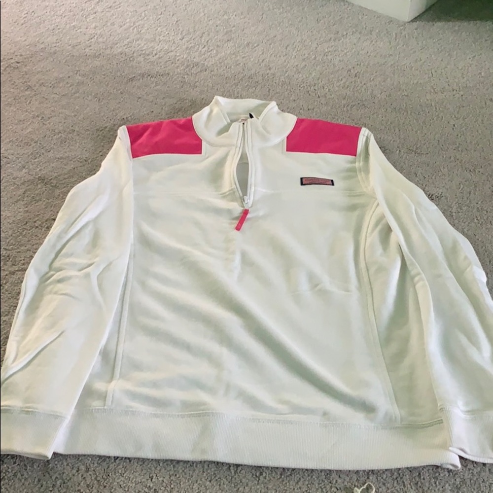 white and pink shep shirt